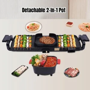Grill Pan Hot Pot 2-in-1 Shabu Non-stick Portable Cookware Eletric Concenient