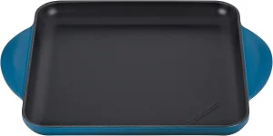 Enameled Cast Iron 9.5 Inch Square Griddle Deep Teal