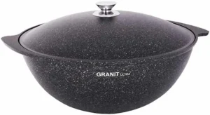 Aluminum Wok Kazan Cooking Granit Ultra Non-Stick Kazan For Making Pilaf With Lid Camping Cookware Dutch Oven Kitchen (9.5-Qt. (9 L))