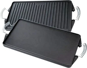 X 9 Pre-Seasoned Cast Iron Reversible Grill/Griddle Pan, Cast Iron Grill Pan For Stovetop, Open Fire & In Oven - With Easy Grip Steel Spring Handles