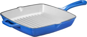 Enameled Cast Iron 10 Inch Square Cast Iron Grill Pan Skillet Grill Pan with Easy Grease