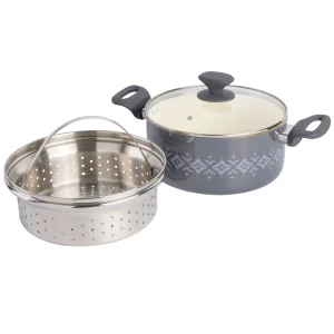 Savory Saffron Healthy Nonstick 5-Quart Dutch Oven w/ Steamer Insert - Gray